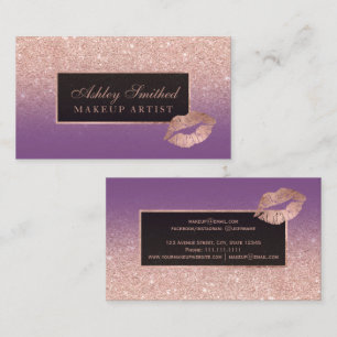 Modern lips rose gold glitter purple ombre makeup business card