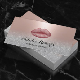 Modern Lips Salon Blush Rose Gold Makeup Artist Business Card