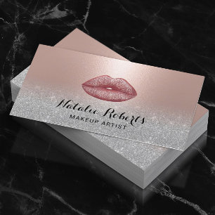 Modern Lips Salon Blush Rose Gold Makeup Artist Business Card