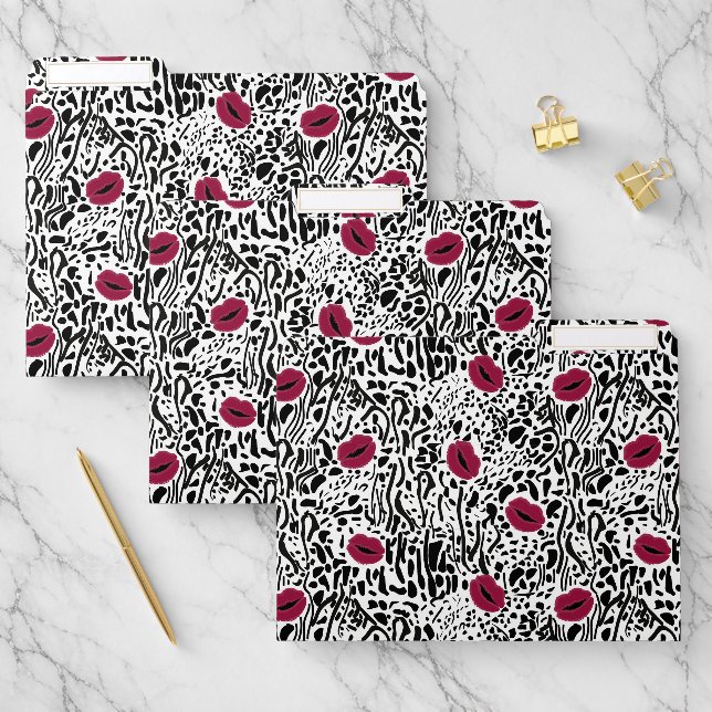 Modern Lipstick Lips B&W Pattern File Folder (Set)