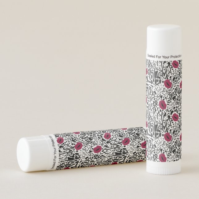 Modern Lipstick Lips B&W Pattern Lip Balm (Front)