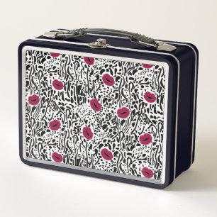 Modern Lipstick Lips B&W Pattern Metal Lunch Box