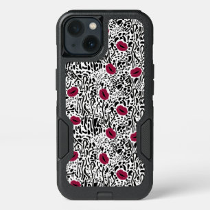Modern Lipstick Lips B&W Pattern iPhone 13 Case