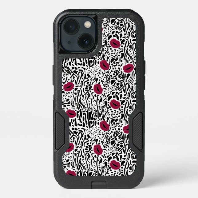 Modern Lipstick Lips B&W Pattern Otterbox iPhone Case (Back)