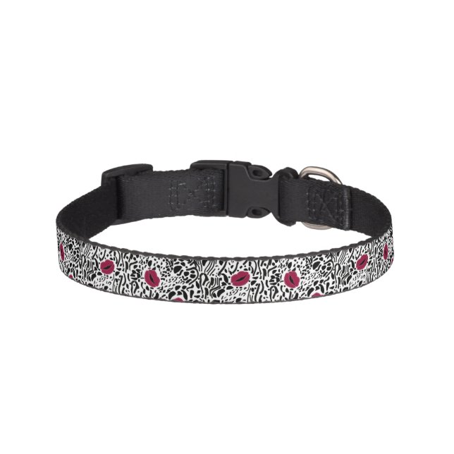 Modern Lipstick Lips B&W Pattern Pet Collar (Front)