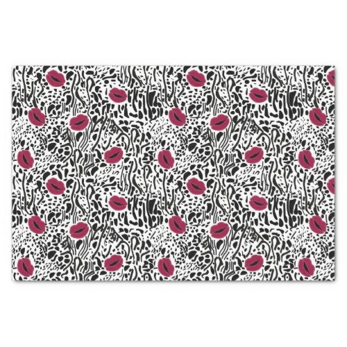 Modern Lipstick Lips BW Pattern Tissue Paper