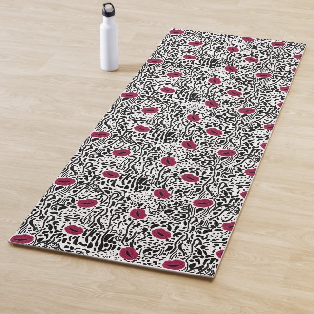 Modern Lipstick Lips B&W Pattern Yoga Mat (In Situ)