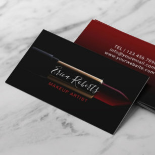 Modern Lipstick Makeup Artist Black & Red Salon Business Card