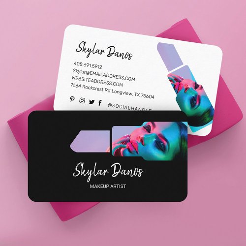 Modern Lipstick Photo Frame Trendy Makeup Artist Business Card