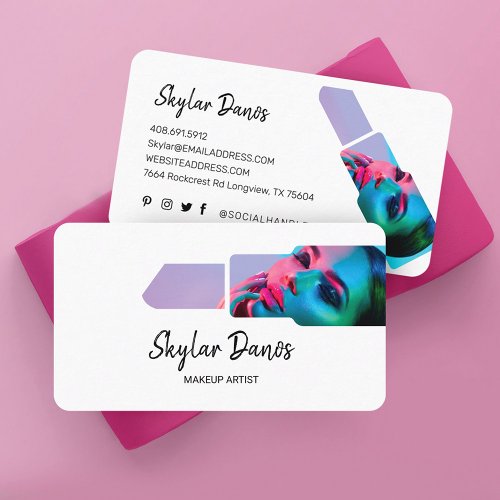 Modern Lipstick Photo Frame Trendy Makeup Artist Business Card