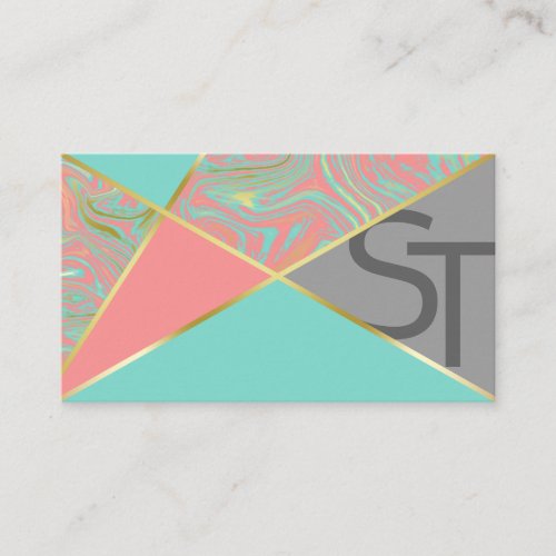 Modern Liquid Marble Mint Coral Pastel Gold Business Card