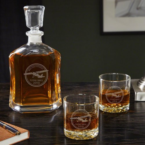 Modern Liquor Decanter  Set of 2 Whiskey Glasses