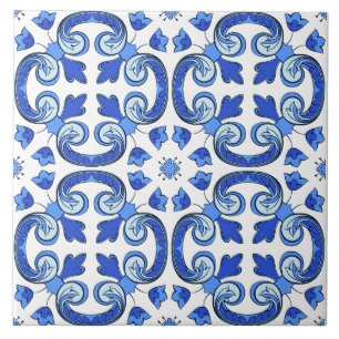 Modern Lisbon Blue Indigo Mosaic Azulejos Ceramic Tile