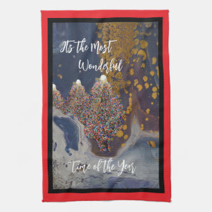 Modern Lit Christmas Tree Design Kitchen Towel