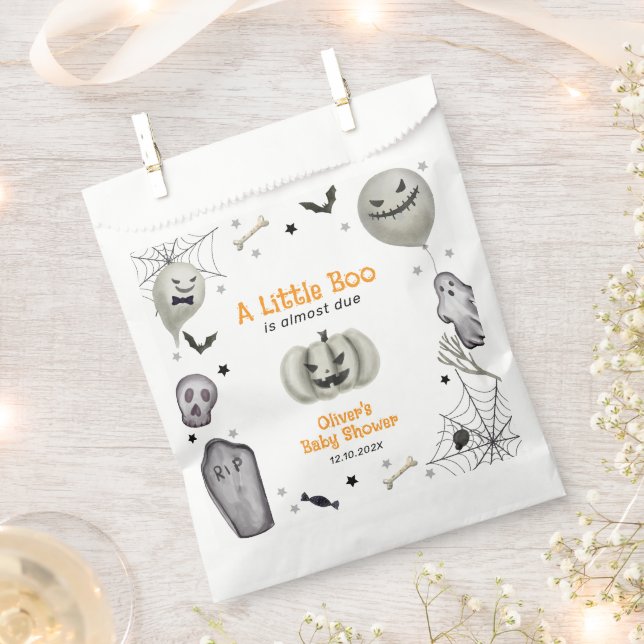 Modern Little Boo Ghost Boy Baby Shower  Favor Bag (Clipped)
