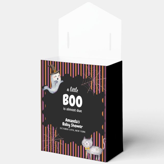 Modern Little Boo Ghost Cat Baby Shower  Favor Boxes (Open)