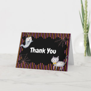 Modern Little Boo Ghost Cat Baby Shower Letterpress Thank You Card