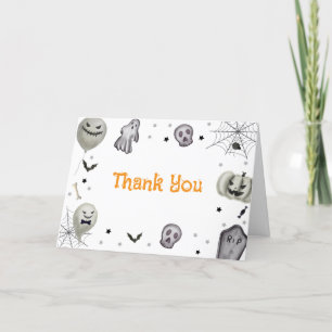 Modern Little Boo Ghost Halloween Boy Baby Shower Thank You Card