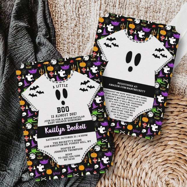 Modern "Little Boo" Halloween Baby Shower Invitation (Creator Uploaded)