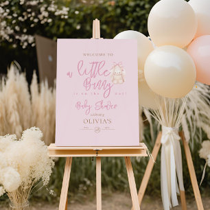 Modern Little Bunny Baby Shower Welcome Sign Pink