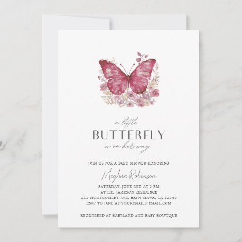 Modern Little Butterfly Is On Her Way Baby Shower Invitation