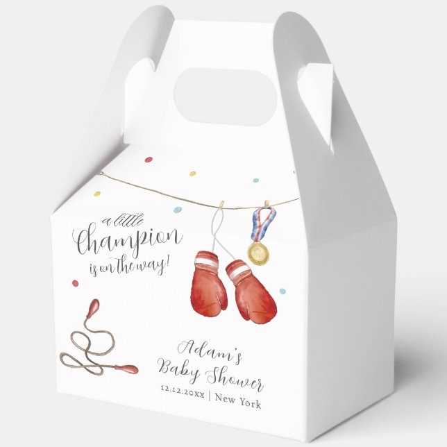 Modern Little Champion Boxing Sport Baby Shower Favor Boxes (Front)