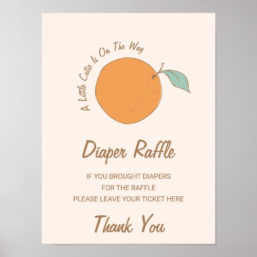  Modern Little Cutie On The Way Diaper Raffle Sign