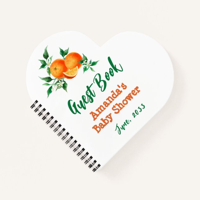 Modern Little  Cutie Orange Baby Shower Guest Book (Front)