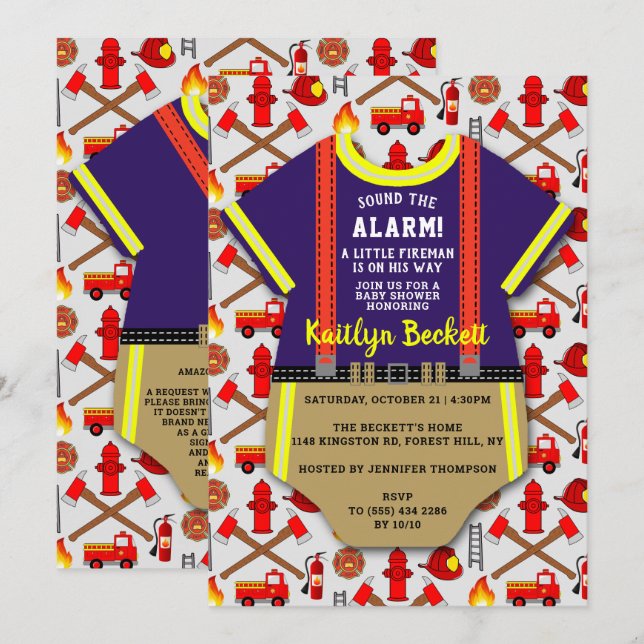 Modern "Little Fireman" Boys Baby Shower Invitation (Front/Back)