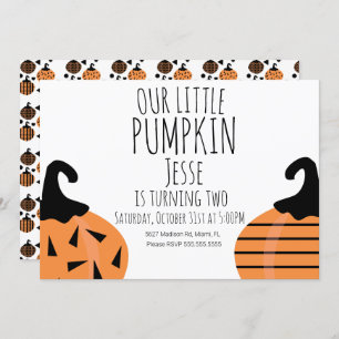 Modern Little Halloween Pumpkin Birthday Invitation