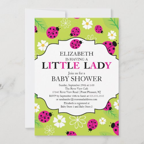 Modern Little Lady Pink Ladybug Baby Shower Invitation