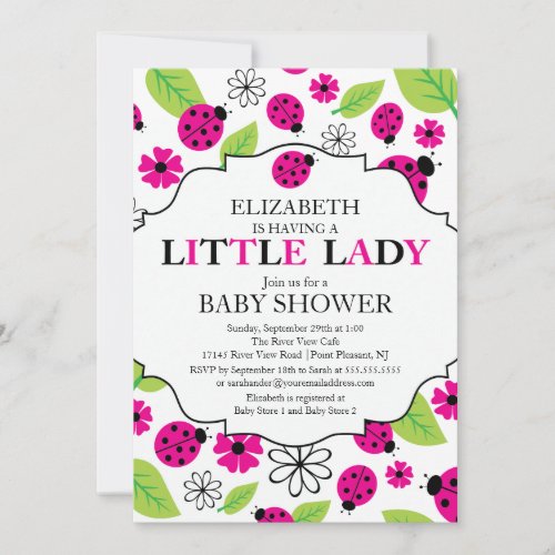 Modern Little Lady Pink Ladybug Baby Shower Invitation