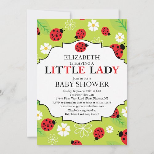 Modern Little Lady Red Ladybug Baby Shower Invitation