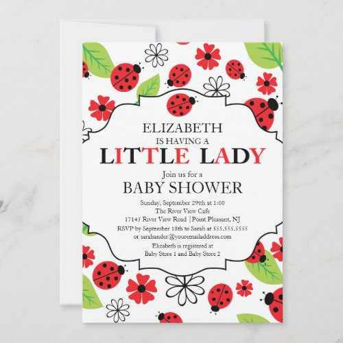 Modern Little Lady Red Ladybug Baby Shower Invitation