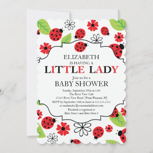 Modern Little Lady Red Ladybug Baby Shower Invitation