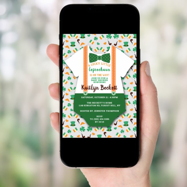 Modern "Little Leprechaun" Boys Baby Shower Invitation (Front Digital)