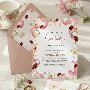 Modern Little Love Bug Red Pink Baby shower  Invitation
