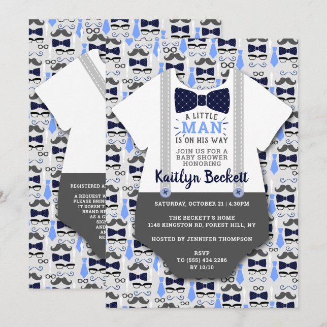 Modern "Little Man" Boys Baby Shower Invitation (Front/Back)