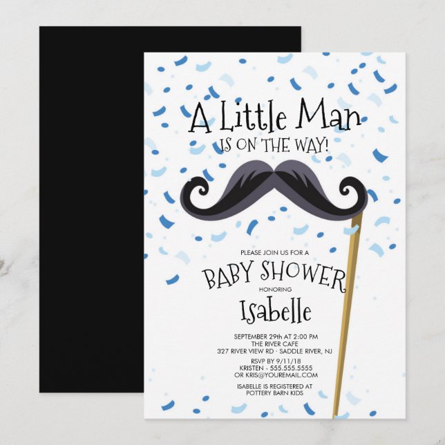 Modern  Little Man Mustache Baby Shower Invitation (Front/Back)