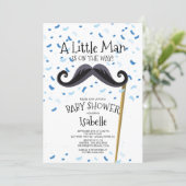 Modern  Little Man Mustache Baby Shower Invitation (Standing Front)