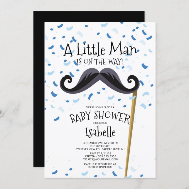 Modern  Little Man Mustache Baby Shower Invitation (Front/Back)