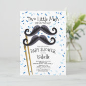 Modern  Little Men Mustache Twins Baby Shower Invitation (Standing Front)