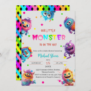 Modern Little Monsters Watercolor baby shower Invi Invitation