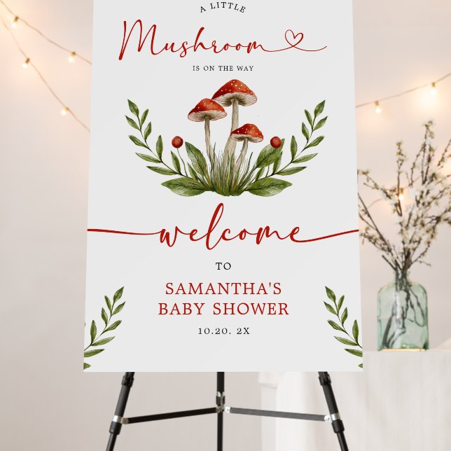Modern  Little Mushroom Baby Shower Welcome Sign (In Situ (Stand))