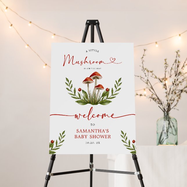 Modern  Little Mushroom Baby Shower Welcome Sign (In Situ (Stand))