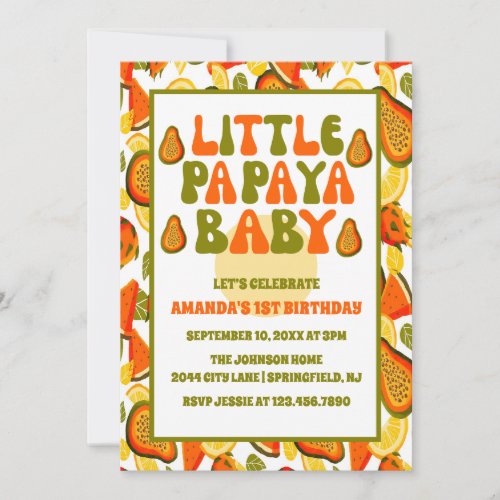 Modern Little Pa Pa Ya Baby Papaya First Birthday  Invitation