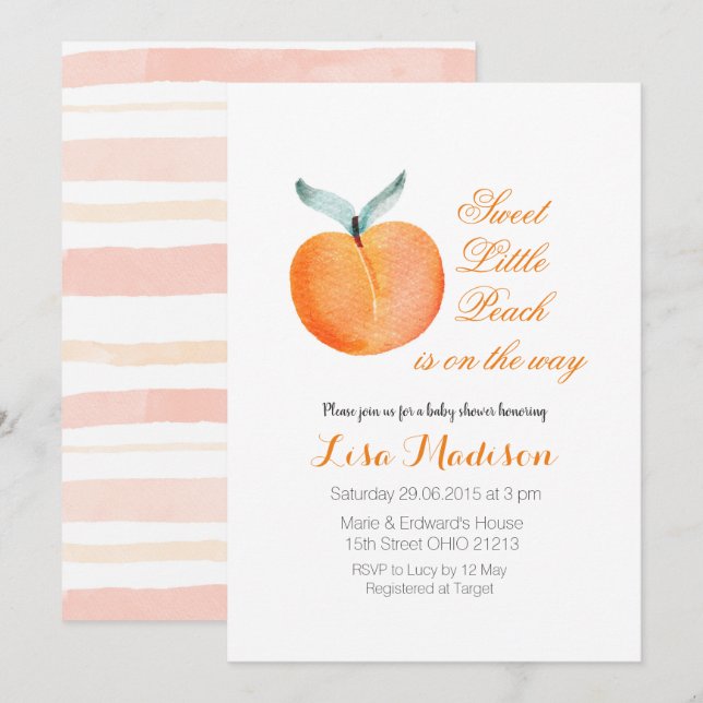 Modern Little Peach is on the way Baby Shower Invitation (Front/Back)