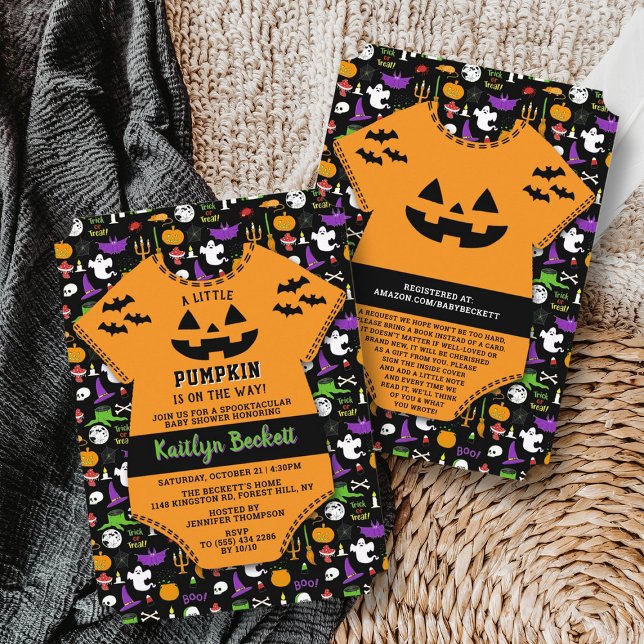 Modern "Little Pumpkin" Halloween Baby Shower Invitation (Creator Uploaded)