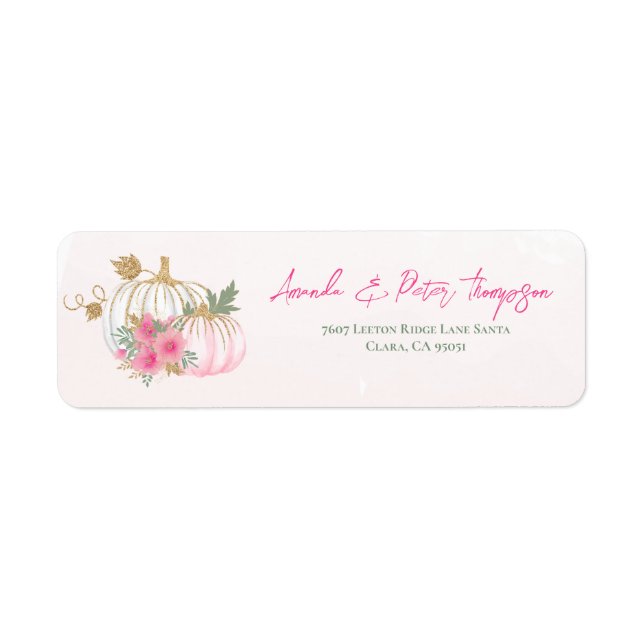 Modern Little Pumpkin Pink Greenery Baby Shower In Label (Front)