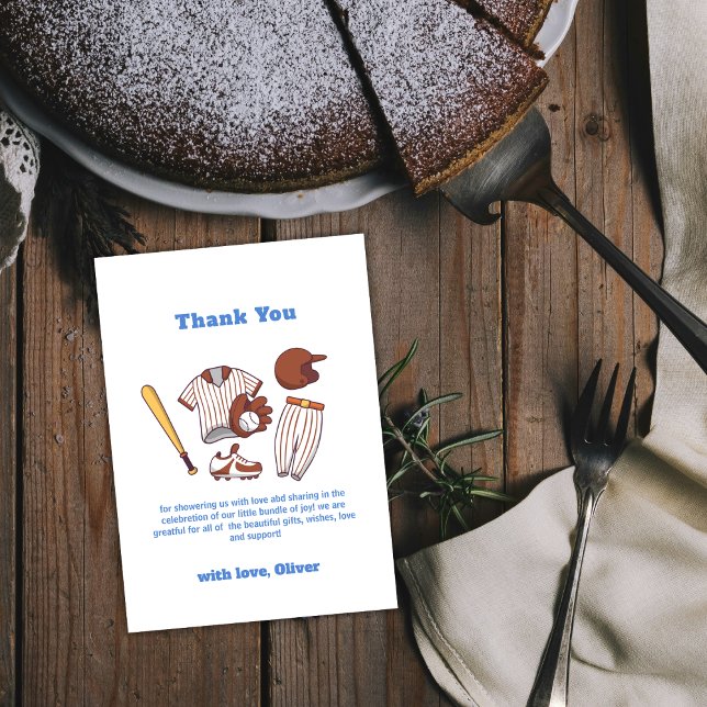Modern Little Slugger Baseball Boy Baby Shower  Thank You Card (Modern Little Slugger Baseball Boy Baby Shower Thank You Card)
